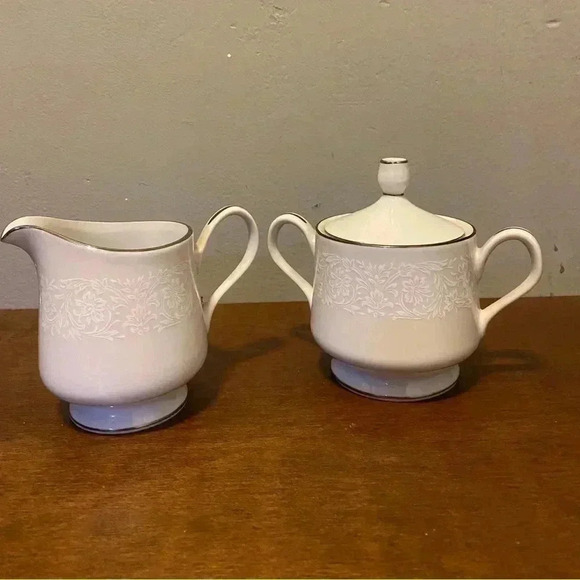 Sugar & Creamer‎ Set White Silver Gracie Fine China Concerto MCM Made in Japan - Picture 1 of 15